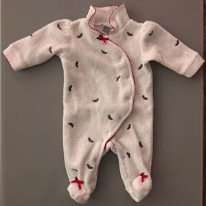 Little Me White Footie with Red Trim and Embroidery